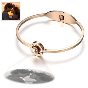 Projection Photo Bangle Rose Gold Plated Gift for Her