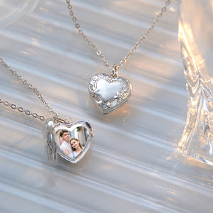 Custom Locket Necklace Personalized Locket Gift Embossed Heart Photo Necklace With Engraving Platinum Plated