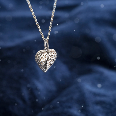 Photo For Locket Picture Necklace Heart Engraved Locket Angel Wings for Girlfriend Gold Plated