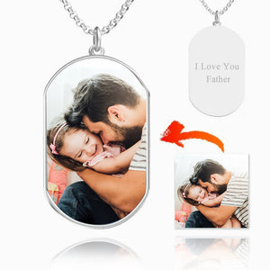 Custom Photo Necklace Engraved Photo Tag Necklace Silver For Dad