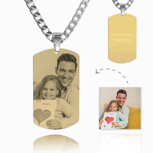 Men's Stainless Steel Photo Engraved Photo Pendant 18k Gold Plated Gifts For Dad