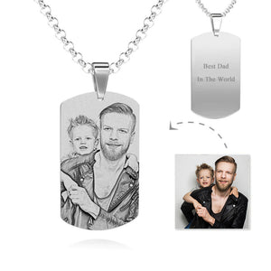 Men's Stainless Steel Photo Dog Tag Engraved Photo Pendant Personalized Picture Necklace
