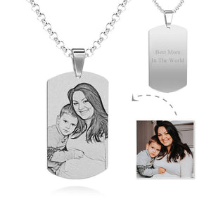 Men's Stainless Steel Photo Dog Tag Engraved Photo Pendant Personalized Picture Necklace