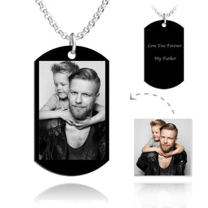 Gifts For Dad Custom Men's Engraved Stainless Steel Photo Necklace