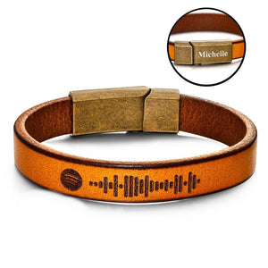 Custom Engraved Spotify Code Bracelet Personalized Song Leather Bracelet with Strong Magnetic Clasp