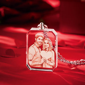 Photo Laser Necklace Heart Tag Pendant Necklace With Picture Etched Crystal Necklace Best Gift for Father