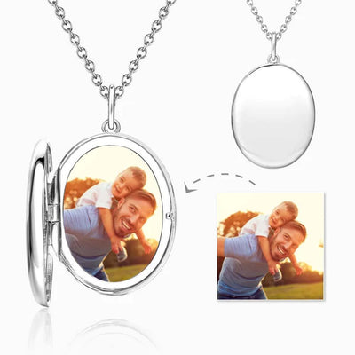 Locket With Picture Inside Photo Locket Necklace With Engraving Oval  Platinum Plated