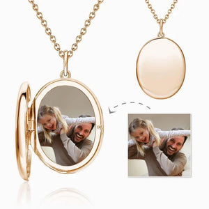 Personalised Photo Necklace Picture Locket Necklace Engraving Locket Oval Rose Gold Plated Best Gift For Him