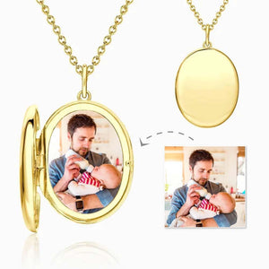 Photo Locket Necklace With Picture Inside Oval Jewelry With Engraving 14k Gold Plated Fast Shipping