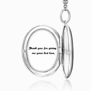 Personalized Locket Gift Necklace With Picture Embossed Oval  With Engraving Platinum Plated