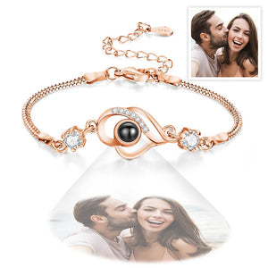 Gifts For Her Custom Photo Bracelet Overlapped Hearts Projection Bracelet Gift for Love