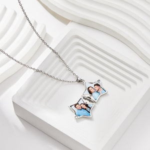 Star Locket Photo Necklace Personalized Engraved Memorial Picture Pendant Gift For Him