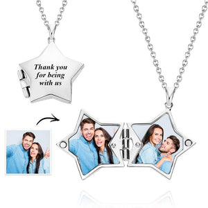 Star Locket Photo Necklace Personalized Engraved Memorial Picture Pendant Gift For Him