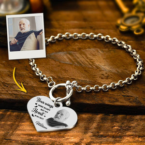 Custom Photo Bracelet with Heart Memorial Engraved Bracelet with Engraving Stainless Steel Bracelet
