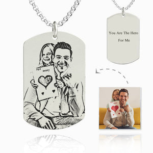 Men's Photo Engraved Tag Necklace With Engraving Silver