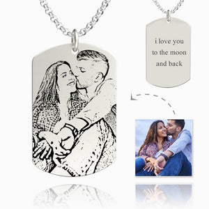 Men's Photo Engraved Tag Necklace With Engraving Silver
