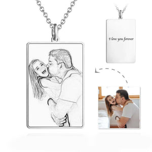 Gifts For Dad Personalized Rectangle Engraved Photo Necklace Silver