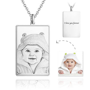 Gifts For Dad Personalized Rectangle Engraved Photo Necklace Silver