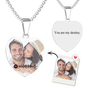 Personalized Music Spotify Scan Code Heart Photo Necklace Stainless Steel Pendant Gift For Her