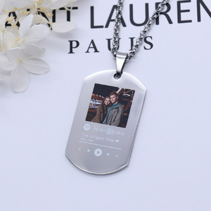 Custom Spotify Song Art Personalized Photo Necklace Engraved Tag Necklace For Him