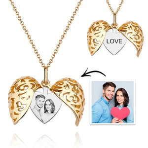 Love Heart Locket Photo Necklace Engraved Photo Necklace with Totem Memorial Jewelry Heart Keepsake Gift for Family Mom Friends