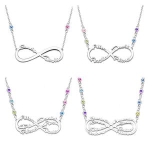 Custom 1 - 8 Names Necklace with Birthstone Infinity Necklace Unique Gifts Sterling Silver