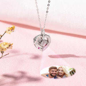 Personalized Photo With 100 Languages Says I Love You Projection Necklace Heart Silver