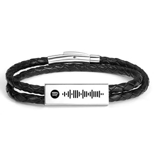 Personalised Man's Black Spotify Code Engraved Bracelet Gift For Him