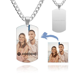 Personalized Music Spotify Scan Code Photo Necklace Stainless Steel Pendant Gift For Her