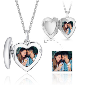 Photo Locket Necklace Custom Engraved Locket Heart Photo Necklace Silver For Mom Best Birthday Gift