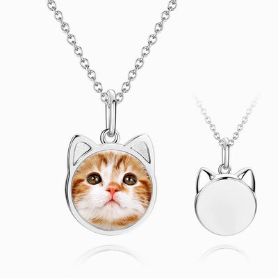 Custom Photo Necklace Cat Shaped Silver - YourPhotoNecklaceuk