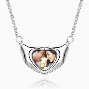 Custom Photo Necklace Fingers Heart Photo Necklace Silver