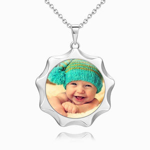 Sun Shaped Photo Necklace Platinum Plated Silver