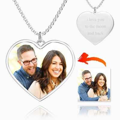 Engraved Heart Tag Photo Necklace Silver