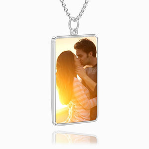 Custom Photo Necklace Engraved Rectangle Photo Necklace Silver