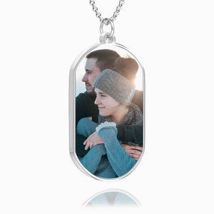 Custom Photo Necklace Engraved Photo Tag Necklace Silver