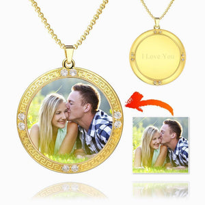 Silver Engraved Round Tag Photo Necklace 14k Gold Plated