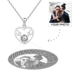 Custom Projection 100 Languages Says I Love You Heart Photo Engraved Necklace Silver Christmas Gifts