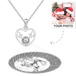 Custom Projection 100 Languages Says I Love You Heart Photo Engraved Necklace Silver Christmas Gifts