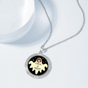 Custom Photo Necklace Halloween Trick Round Silver Photo Pendant For Kids