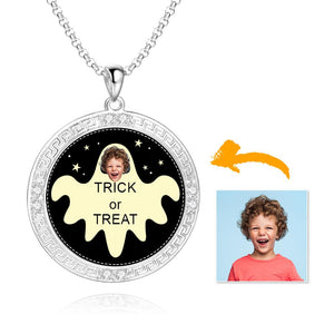 Custom Photo Necklace Halloween Trick Round Silver Photo Pendant For Kids