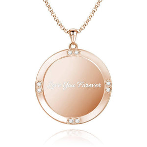 Men's Personalized Rhinestone Crystal Round Shape Photo Engraved Necklace Rose Gold Plated - Colorful