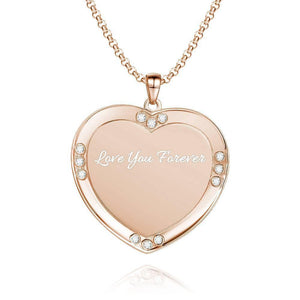 Necklace With Picture Inside Photo Engraved Necklace Personalized Rhinestone Crystal Heart Shape Rose Gold Plated