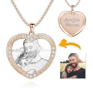 Necklace With Picture Inside Photo Engraved Necklace Personalized Rhinestone Crystal Heart Shape Rose Gold Plated