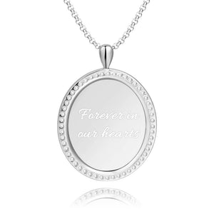 Women's Engraved Personalized Rhinestone Crystal Shield Shape Photo Necklace Platinum Plated Silver - Colorful