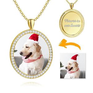Women's Engraved Personalized Rhinestone Crystal Shield Shape Photo Necklace 14K Gold Plated Golden - Colorful Christmas Gifts