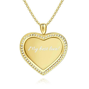 Picture Necklace Photo Engraved Necklace Personalized Rhinestone Crystal Heart Shape Pendant 14K Gold Plated Golden - Colorful