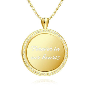 Engraved Photo Necklace UK Personalized Gift Rhinestone Crystal Round Shape 14K Gold Plated Golden - Sketch