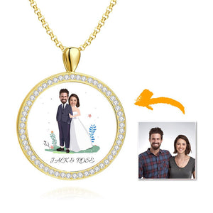 Custom Face photo Necklace Wedding Round Gold Engraved Photo Pendant