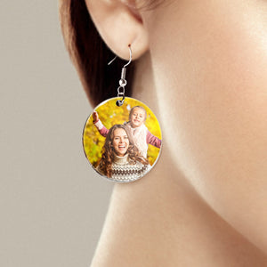 Custom Photo Earrings Acrylic Dangle Earrings Personalized Circle Earrings Gift For Mother For Women